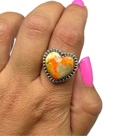 Heart-Shaped Silver and Orange Stone Ring - Picture 8 of 8